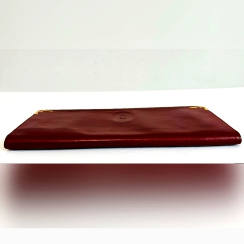 Cartier Deep Burgundy RedLeather Clutch with 24 K Gold Accents EUC - Picture 4 of 12